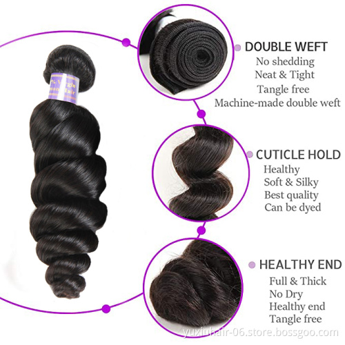 Loose Wave Remy Hair Extension Human Hair Bundles With Closure Natural Color  Weave Bundles 100% Human Hair Bundle With Frontal